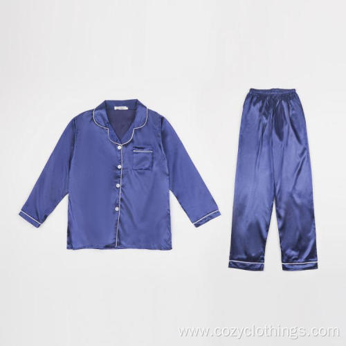 Home lounge wear polyester silk pajamas set